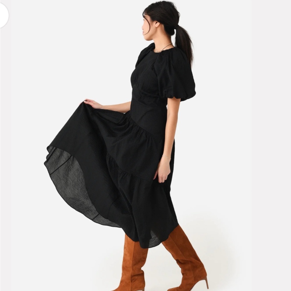 FRAME Women's Gathered Seam Puff Sleeve Dress - Picture 2 of 11